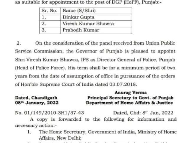 Punjab Got New DGP Viresh Kumar Bhawra
