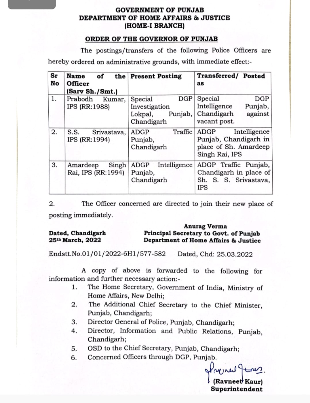 3 IPS officers transferred in Punjab