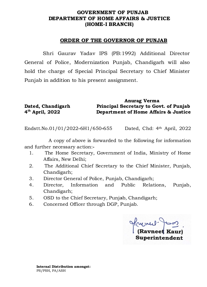 Gaurav Yadav posted as Special Principal Secretary to Punjab CM