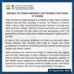Advisory for Indian Nationals and Students from India in Canada