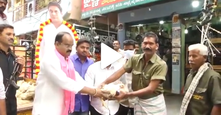 TRS leader distributes live chicken, liquor to celebrate launch of national party