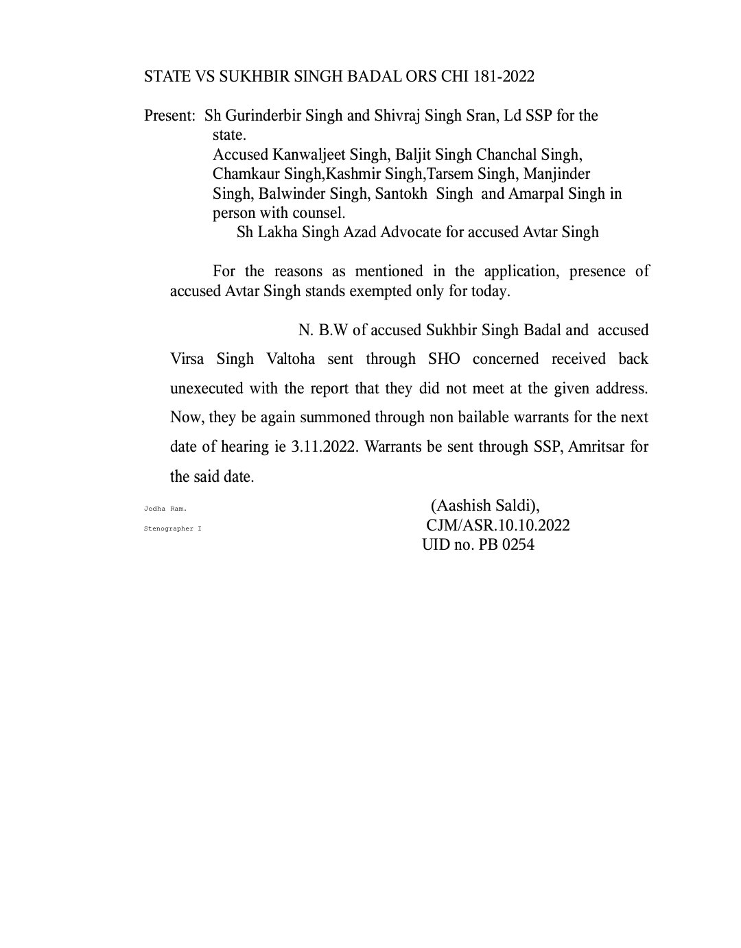 Non-Bailable warrant issued against the Sukhbir Badal 