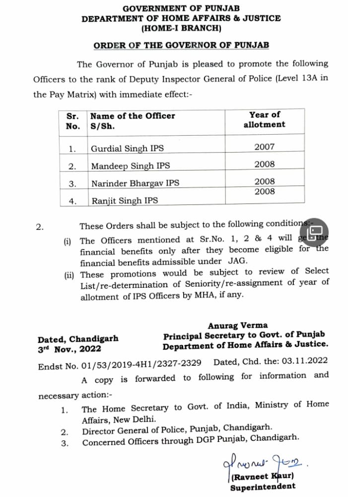 4 Punjab Police officers promoted to the rank of DIG
