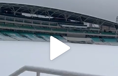 Beautiful Oval Cricket Ground covered with snow