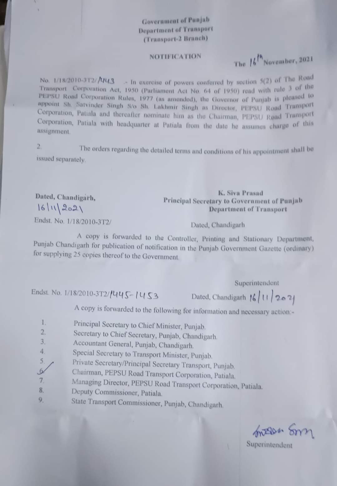 Satwinder Singh Cherriya is new PRTC Chairman