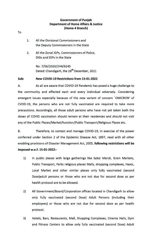 Omicron:New Orders by Punjab Government