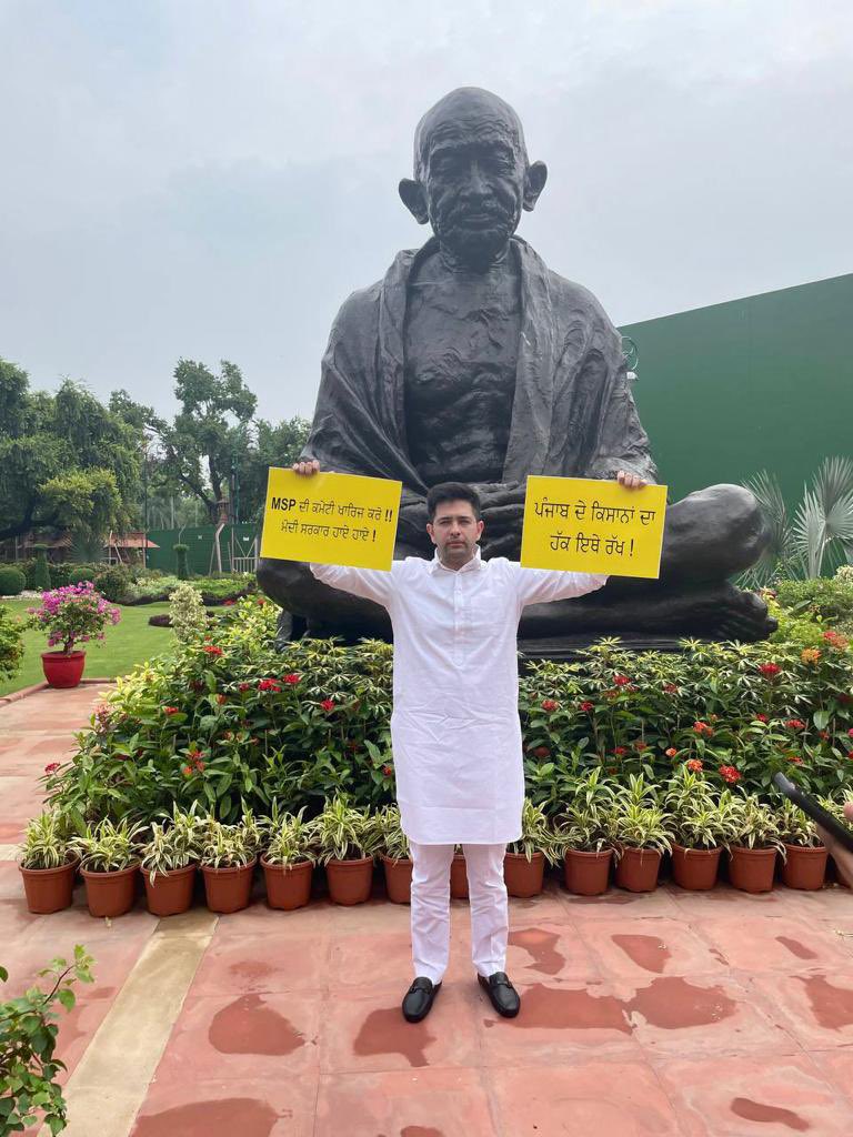 AAP MP Raghav_chadha protested outside the Parliament